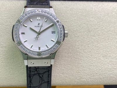 HB Factory Hublot Lady 33mm Swiss Ronda Quartz Movement White Dial Watch